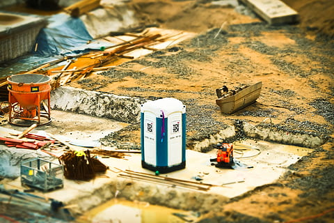 blå, hvid, bordindretning, arkitektur, konstruktion, websted, tilt skift, selektiv fokusering, dag, ingen mennesker, stilleben, høj vinkel visning, udendørs, natur, beholder, tilt-shift, gulve, sollys, bygning, jord, Kunst og håndværk, repræsentation, bygget struktur, rodet, 4K, CC0, offentligt domæne, royaltyfrie