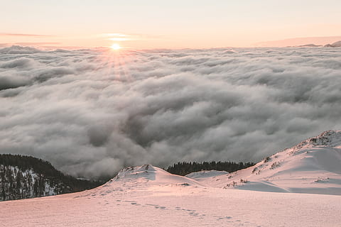 sea, clouds, beside, mountain, cold, dawn, desktop wallpaper, fog, wallpaper, galaxy wallpaper, HD wallpaper, hill, ice, iphone wallpaper, landscape, mobile wallpaper, nature, nature wallpaper, samsung wallpaper, scenic, snow, sun, sunrise, sunset, winter, beauty in nature, cold temperature, scenics - nature, sky, environment, tranquility, non-urban scene, tranquil scene, cloud - sky, idyllic, frozen, no people, outdoors, snowcapped mountain, mountain peak, 2K, CC0, public domain, royalty free