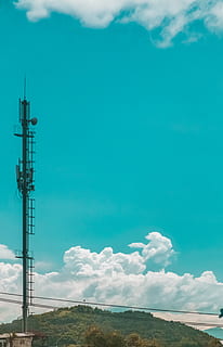 cloudy, cloud, clear sky, mountain, sky, cloud - sky, nature, technology, day, blue, communication, no people, built structure, connection, beauty in nature, tower, outdoors, architecture, low angle view, land, scenics - nature, metal, broadcasting, global communications, power supply, 4K, CC0, public domain, royalty free