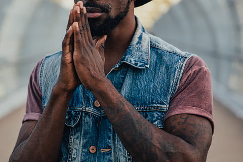 man, hands, together, photo, Fashion, Men, Mens Fashion, one person, casual clothing, midsection, focus on foreground, denim, lifestyles, front view, real people, facial hair, beard, males, standing, adult, young adult, hand, day, textile, tattoo, jeans, 2K, CC0, public domain, royalty free