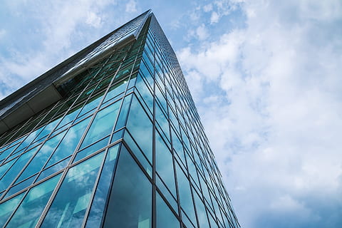 windows, skyscraper business office, blue, sky, corporate, building, city., cloud - sky, built structure, building exterior, low angle view, architecture, office, office building exterior, modern, city, glass - material, nature, no people, day, tall - high, reflection, skyscraper, tower, outdoors, glass, 5K, CC0, public domain, royalty free