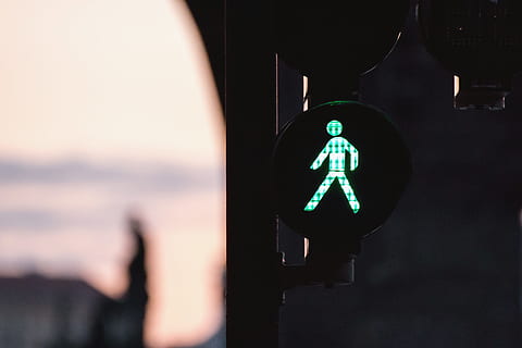 traffic light, green, human representation, sign, guidance, green light, communication, symbol, representation, stoplight, pedestrian crossing sign, close-up, road, illuminated, road signal, road sign, light, directional sign, focus on foreground, safety, outdoors, transportation, 4K, CC0, public domain, royalty free
