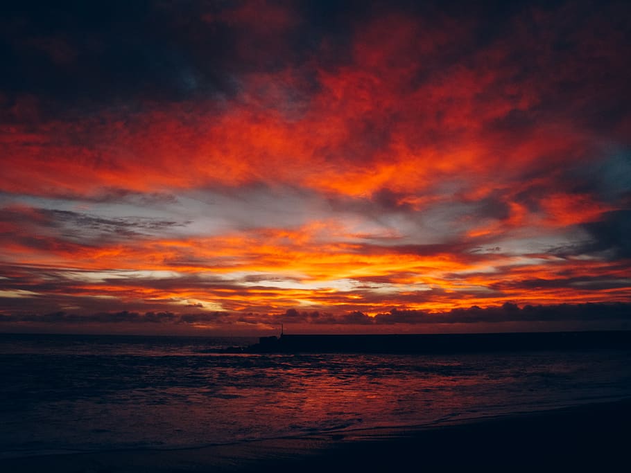 panoramico, vista, oceano, tramonto, spiaggia, nuvole, buio, drammatico, ambiente, idilliaco, natura, Oceanshore, Oceanside, tranquillo, calmo, scenario, mare, paesaggio marino, riva del mare, riva, cielo, Alba, tranquillo, acqua, bellezza nella natura, nuvola - cielo, scenics - natura, colore arancione, la tranquillità, scena tranquilla, orizzonte, nessuno, orizzonte sull'acqua, cielo drammatico, terra, all'aperto, cielo romantico, 4K