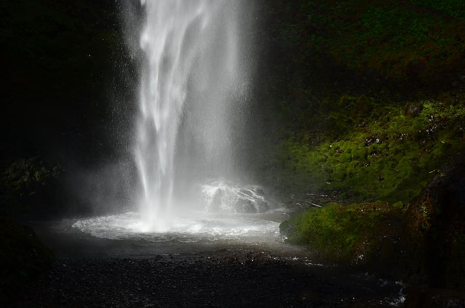 waterfall, moss, calm, water, motion, scenics - nature, beauty in nature, nature, long exposure, no people, power, land, rock, power in nature, rock - object, environment, splashing, forest, outdoors, flowing water, blurred motion, falling water, flowing, rainforest, 4K