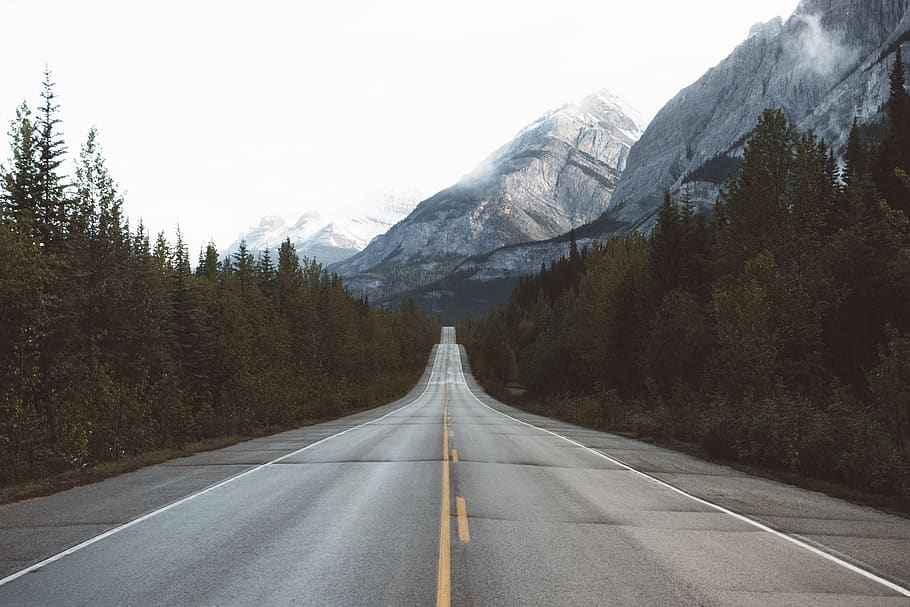 carretera, Camí, arbres, planta, muntanya, cel, núvol, cim, muntanya alta, viatjar, a l'aire lliure, paisatge, naturalesa, direcció, transport, símbol, el camí a seguir, marcatge de carreteres, marcatge, perspectiva decreixent, signe, arbre, bellesa a la natura, carretera buida, asfalt, cap gent, escenics - natura, punt de fuga, escena no urbana, Serra, doble línia groga, línia divisòria, 5K