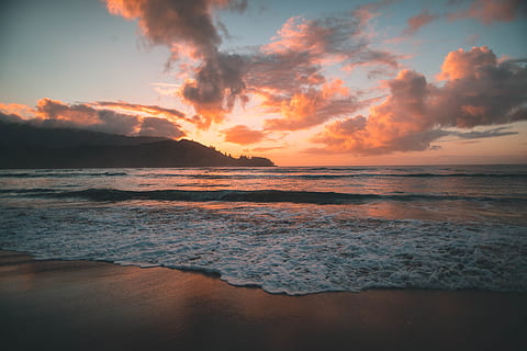 Blue Beach, deniz, Su, gökyüzü, gün batımı, arazi, plaj, bulut - gökyüzü, doğada güzellik, manzaralar - doğa, su üzerinde ufuk, ufuk, dalga, huzur, su sporları, sörf yapmak, spor, hareket, sakin sahne, doğa, açık havada, 5K, CC0, kamu malı, telif ücretsiz