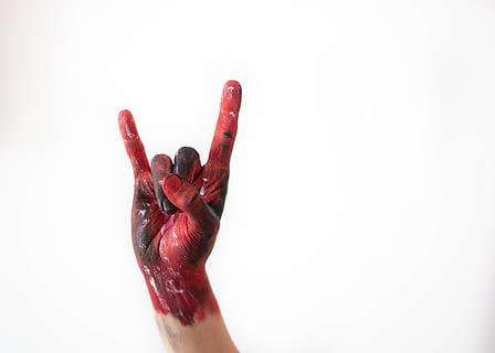 rechte menschliche Hand, Kunst, künstlerisch, Karosserie, Nahansicht, Farbe, Design, Finger, Hand, Handzeichen, Person, rot, Rock, Zeichen, Studio, Aquarell, weißer Hintergrund, , 5K, CC0, gemeinfrei, lizenzfrei
