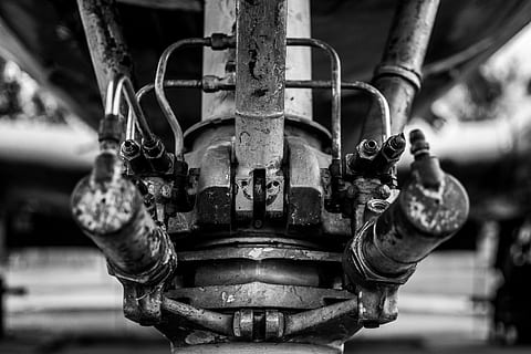 plane, mechanical, engine, machinery, engineering, metal, focus on foreground, close-up, valve, transportation, connection, mode of transportation, rusty, no people, day, machine valve, pipe - tube, machine part, old, control, equipment, run-down, abandoned, land vehicle, deterioration, wheel, 5K, CC0, public domain, royalty free