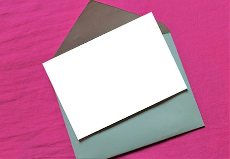 papper, tom, tömma, dokumentera, mall, kuvert, inbjudan, attrapp, design, kort, grön, rosa, hälsning, festlig, fest, rosa färg, kopiera utrymme, inomhus, inget folk, vit färg, närbild, fortfarande liv, högvinkelvy, studio skott, textil-, brev, bakgrunder, mönster, form, ark, lila, meddelande, 4K, CC0, offentligt domän, royaltyfria