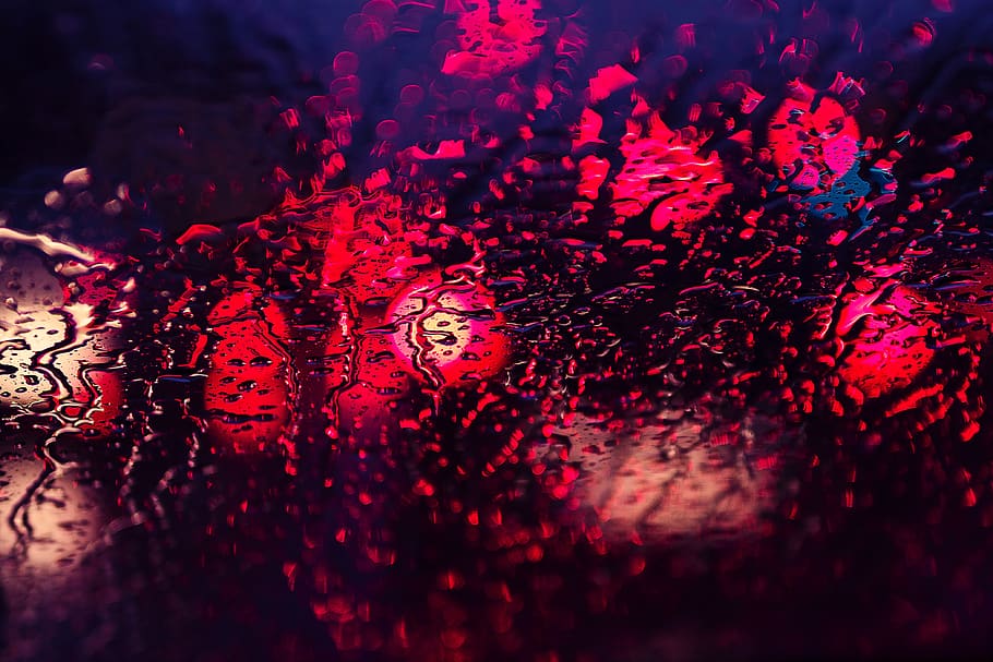 pluja, aigua, llum, reflexió, nit, vermell, il·luminat, primer pla, humit, resum, fons, cap gent, enfocament selectiu, a l'interior, marc complet, multicolor, vida nocturna, esdeveniment, llum elèctrica, llum - fenomen natural, Festival, 4K