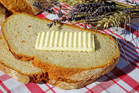 butter, top, bread, baked, bakery, baking, bread and butter, close-up, daylight, delicious, dough, eat, food, health, healthy, homemade, loaf, meal, nutrition, pastry, rye, slice, tasty, traditional, wheat, food and drink, still life, freshness, ready-to-eat, high angle view, dessert, sweet food, indoors, sweet, cake, indulgence, tablecloth, no people, table, unhealthy eating, checked pattern, temptation, christmas cake, 4K, CC0, public domain, royalty free