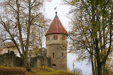 hrad, památník, konstrukce, architektura, středověk, Německo, budova, mystický, fantazie, nebe, krajina, pevnost, tuttlingen, pohádky, Dějiny, podzim, zimní, Zajímavosti, magie, sen, svět, strom, rostlina, stavba, exteriér budovy, věž, Příroda, nízký úhel pohledu, den, větev, nikdo, náboženství, místo uctívání, víra, venku, minulost, duchovno, 5K, CC0, veřejná doména, bez autorských práv