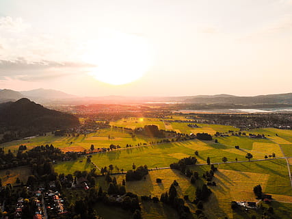 verde, Aperto, campo, alberi, natura, all'aperto, paesaggio, scenario, vista aerea, Germania, pittura, arte, sole, Neuschwanstein, tramonto, panoramico, cielo, umano, persona, Alba, luce del sole, jairph.ch, dji, estate, scenics - natura, bellezza nella natura, ambiente, scena tranquilla, la tranquillità, pianta, idilliaco, albero, scena non urbana, agricoltura, terra, nuvola - cielo, scena rurale, nessuno, luminosa, 2K, CC0, dominio pubblico, privo di copyright