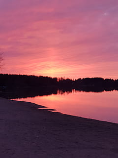 silhouette, alberi, tramonto, retroilluminato, spiaggia, nuvole, buio, crepuscolo, sera, lago, paesaggio, luce, natura, oceano, all'aperto, rosa, riflessione, fiume, panoramico, mare, cielo, sole, Alba, viaggio, albero, acqua, la tranquillità, bellezza nella natura, scena tranquilla, scenics - natura, idilliaco, nessuno, colore arancione, nuvola - cielo, scena non urbana, pianta, viola, cielo romantico, 4K, CC0, dominio pubblico, privo di copyright