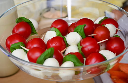 red, round fruit, served, clear, glass bowl, appetizer, basil, bite, caprese, caprese salad, cheese, cherry tomatoes, close-up, colorful, delicious, diet, dish, food, food prep, fresh, fruit, healthy, leaves, meal, mozarella, organic, salad, slice, food and drink, bowl, healthy eating, wellbeing, freshness, tomato, vegetable, large group of objects, indoors, container, no people, abundance, household equipment, raw food, cherry tomato, ripe, 4K, CC0, public domain, royalty free