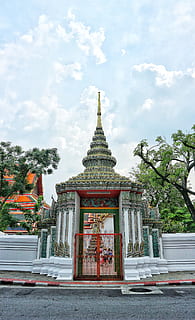 hvid, grå, tempel, blå, overskyet, himmel, dagtimerne, arkitektur, arkitektoniske, struktur, bygning, tårn, tårngrøn, tempelrover, tempeltårn, Thailand, bygget struktur, bygning udvendig, tro, religion, spiritualitet, sted for tilbedelse, sky - himmel, ingen mennesker, plante, dag, natur, rejsemål, træ, indgang, udendørs, Spir, helligdom, udsmykkede, 4K, CC0, offentligt domæne, royaltyfrie