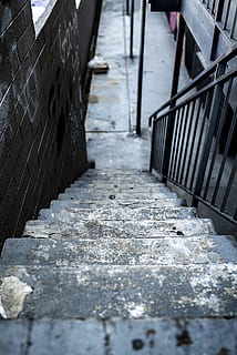 escalera de concreto gris, barandilla, escalera, arquitectura, escalones y escaleras, nadie, metal, estructura construida, día, el camino a seguir, enfoque selectivo, pared - característica de la construcción, dirección, al aire libre, vista de alto ángulo, sendero, naturaleza, edificio, material de madera, de cerca, pared, hormigón, 4K, CC0, dominio público, libre de derechos