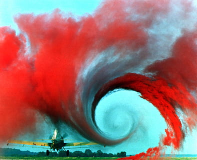 vortex, avió, volant, aire, fum - estructura física, vermell, moviment, cap gent, dia, a l'aire lliure, força, multicolor, naturalesa, cel, poder, creativitat, aigua, poder a la natura, bellesa a la natura, pintura, disseny, Pol · lució, 2K, CC0, domini públic, lliure de regalies