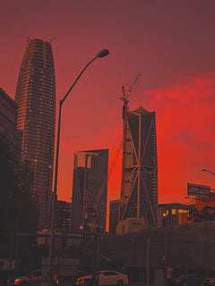 centre de la ciutat, construir, construcció, en construcció, posta de sol, color, vermell, taronja, sortida del sol, sf, san fran, san francisco, humor, canviant d'humor, estats d'ànim, arquitectura, estructura construïda, ciutat, exterior de l'edifici, cel, edifici, exterior d’edifici d’oficines, gratacels, transport, cap gent, naturalesa, torre, alta - alta, grua - maquinària de construcció, destinacions de viatge, modern, industria de la construcció, carrer, a l'aire lliure, paisatge urbà, 4K, CC0, domini públic, lliure de regalies