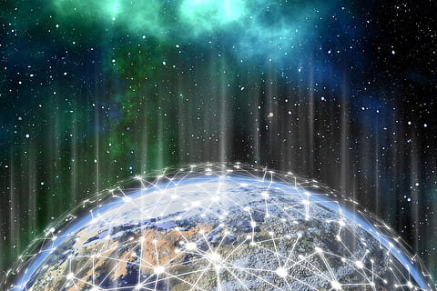 réseau, Terre, chaîne de bloc, globe, numérisation, la communication, à l'échelle mondiale, lien, global, La technologie, numérique, étoile, galaxie, nuit, espace, étoile - espace, lumière - phénomène naturel, illuminé, ciel, astronomie, embrasé, la nature, science, personne, planète - espace, planète Terre, sphère, reflet, exploration de l'espace, abstrait, brillant, composite numérique, il neige, 5K, CC0, domaine public, libre de droits