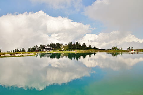 Alpy, Rakousko, hinterstoder, krajina, vysokohorský, jezero, Hoess, schafkogelsee, horní, stanice, lanovkou, odraz, voda, nebe, mrak - nebe, klid, krása v přírodě, nábřeží, klidné scény, scenics - příroda, Příroda, strom, rostlina, nikdo, den, mimoměstské scény, stojatá voda, idylický, zelená barva, odraz jezero, 5K, CC0, veřejná doména, bez autorských práv