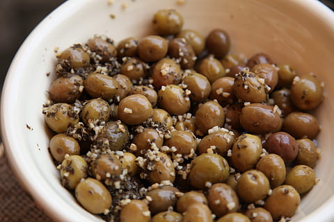 olives, food, food and drink, bowl, wellbeing, healthy eating, close-up, freshness, indoors, no people, vegetable, ready-to-eat, seed, nut, nut - food, bean, stew, high angle view, day, meal, crockery, snack, 5K, CC0, public domain, royalty free