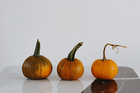 orange, halloween pumpkins, marble, copy space, vegetables, pumpkin, halloween, copuspace, food and drink, vegetable, food, indoors, wellbeing, healthy eating, studio shot, freshness, orange color, no people, still life, table, side by side, group of objects, two objects, wood - material, in a row, 5K