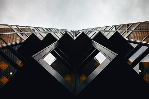 architecture, building, infrastructure, structure, establishment, hotel, condominium, clouds, sky, classy, built structure, low angle view, building exterior, cloud - sky, no people, pattern, nature, day, shape, outdoors, window, design, geometric shape, modern, city, roof, abstract, directly below, 4K, CC0, public domain, royalty free