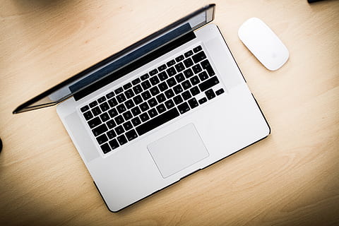 computer, macbook, laptop, technology, business, mouse, office, desk, wireless technology, communication, connection, table, keyboard, portable information device, computer equipment, wood - material, indoors, computer keyboard, no people, high angle view, smart phone, close-up, internet, computer monitor, furniture, blank, silver colored, computer key, 2K, CC0, public domain, royalty free