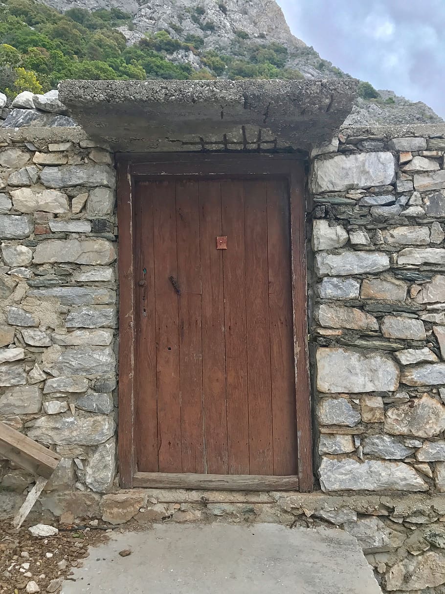 Grækenland, mount athos, arkitektur, bygget struktur, indgang, dør, væg, Stenmur, bygning udvendig, ingen mennesker, bygning, dag, gammel, hus, lukket, træ - materiale, murbygningsfunktion, sikkerhed, beskyttelse, udendørs, natur, mursten, 4K
