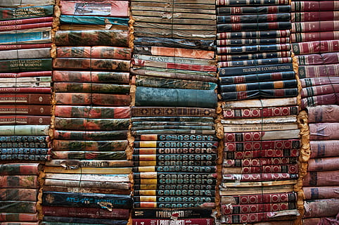 old, books, study, knowledge, vintage, library, school, large group of objects, arrangement, abundance, choice, variation, backgrounds, multi colored, full frame, for sale, no people, in a row, order, stack, retail, indoors, still life, collection, side by side, market, day, 4K, CC0, public domain, royalty free