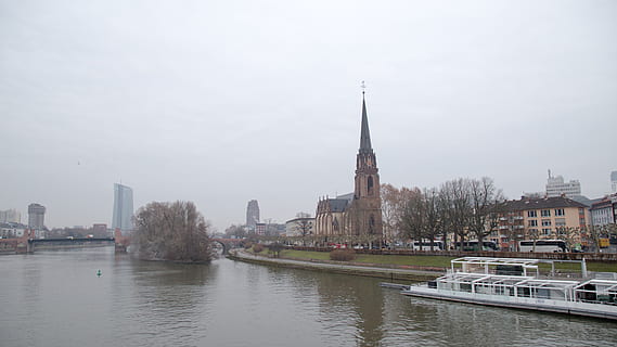 architecture, tower, building, spire, steeple, vehicle, transportation, boat, water, vessel, watercraft, metropolis, town, urban, city, outdoors, canal, animal, bird, clock tower, built structure, building exterior, sky, river, religion, waterfront, nautical vessel, nature, mode of transportation, belief, spirituality, place of worship, no people, office building exterior, skyscraper, passenger craft, cityscape, 5K, CC0, public domain, royalty free