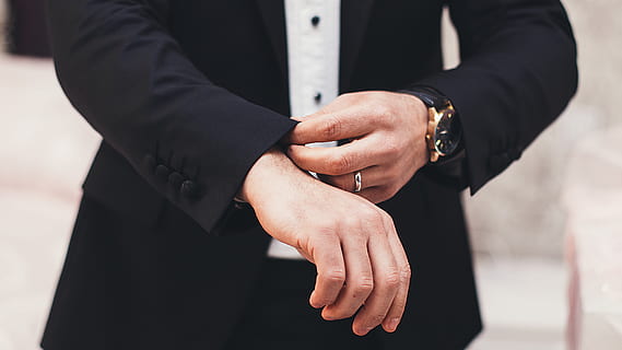 man, guy, ring, watch, groom, business, sleeves, suit, hands, bokeh, buttons, black, hand, human hand, human body part, adult, men, midsection, people, close-up, jewelry, women, standing, focus on foreground, wristwatch, body part, human finger, finger, 2K, CC0, public domain, royalty free