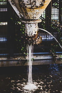 water, coming, pipe, flow, h2o, river, rust, rusty, architecture, built structure, motion, no people, nature, day, waterfront, splashing, fountain, building exterior, bridge, architectural column, pipe - tube, connection, outdoors, long exposure, bridge - man made structure, reflection, spraying, flowing water, flowing, running water, 5K, CC0, public domain, royalty free
