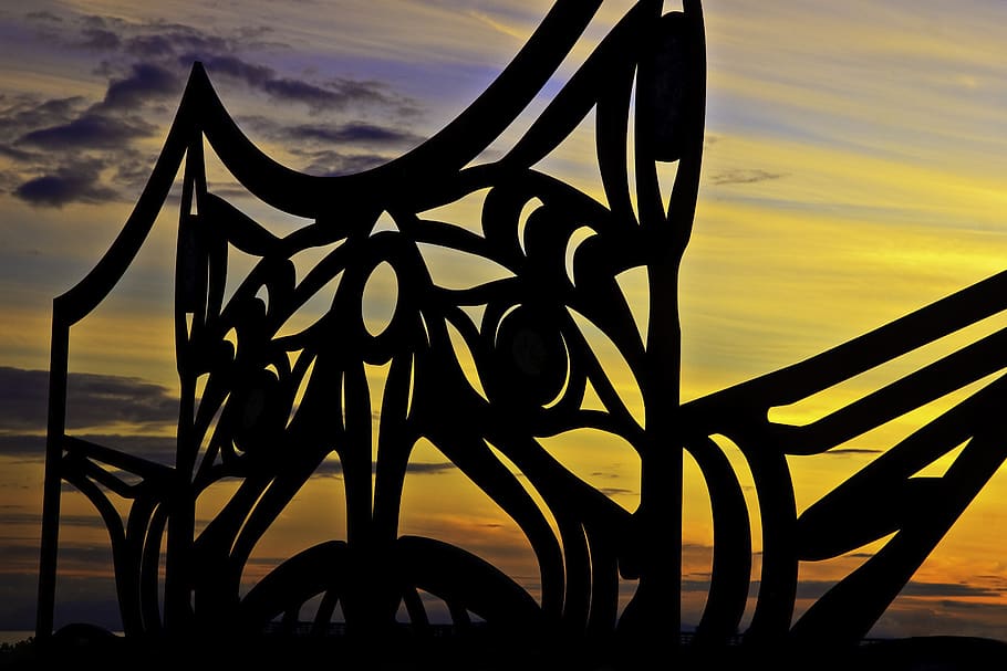 zachód słońca, niebo, chmura - niebo, sylwetka, Natura, żadnych ludzi, metal, zbliżenie, skupić się na pierwszym planie, wzór, piękno natury, na dworze, projekt, woda, żółty, kreatywność, sztuki i rzemiosła, morze, scenics - natura, kute żelazo, 2K