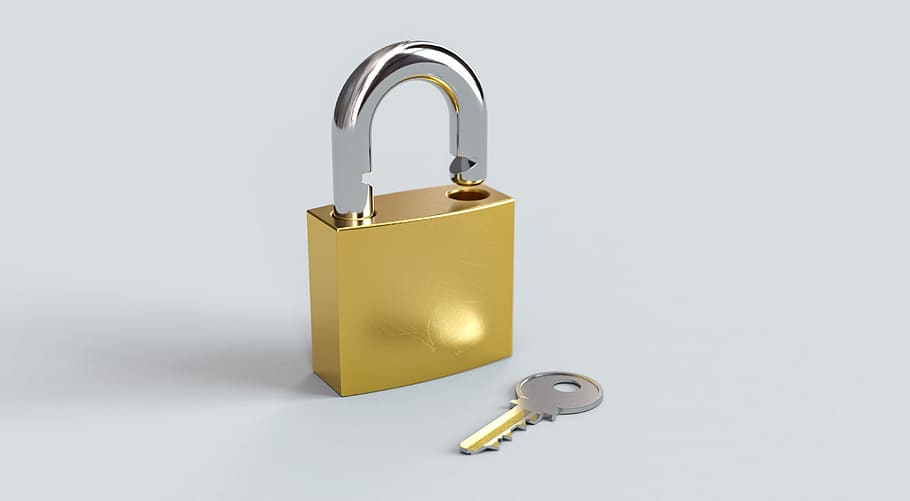 cadenat, clau, bloqueig, seguretat, accés, protecció, privat, protegir, dades, xifrat, contrasenya, tallafocs, obert, metall, bronze, crom, fons, sistema de seguretat, color daurat, segur, tallar, tir de l'estudi, tecnologia, cap gent, fons blanc, groc, comunicació, a l'interior, còpia espai, primer pla, acer, aliatge, 4K