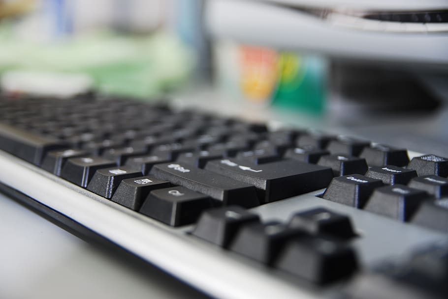 klávesnice, kancelář, počítač, dnů, vstup, práce, digitální, student, počítačové vybavení, technologie, počítačová klávesnice, detail, selektivní zaměření, bezdrátové technologie, počítačovou část, uvnitř, spojení, sdělení, průmysl, podnikání, laptop, nikdo, klíč počítače, Internet, stolní PC, Černá barva, 4K