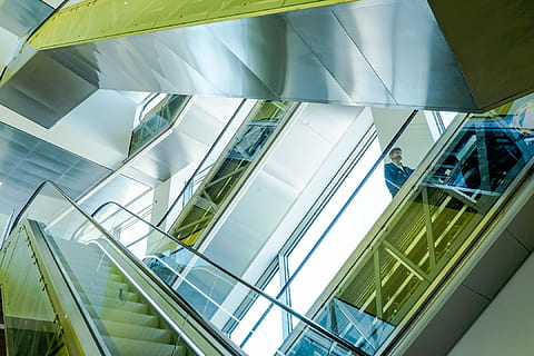 places, structure, escalator, interior, people, old, guy, grandpa, architecture, business, modern, staircase, built structure, futuristic, glass - material, indoors, moving down, steps and staircases, city, shopping mall, moving up, building, adult, office, men, city life, abstract, 1080P