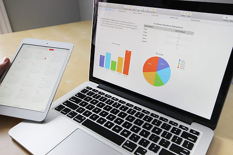 gray, black, laptop computer, charts, commerce, data, electronics, finance, graphs, ipad, laptop, marketing, tablet, technology, computer, communication, wireless technology, connection, business, screen, indoors, internet, no people, diagram, computer network, office, chart, table, pie chart, document, computer equipment, graph, keyboard, 5K, CC0, public domain, royalty free