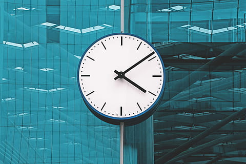 minimal clock, various, clock, clocks, design, time, circle, low angle view, clock face, minute hand, geometric shape, architecture, clock hand, built structure, shape, no people, number, accuracy, indoors, modern, day, blue, wall - building feature, wall clock, 4K, CC0, public domain, royalty free