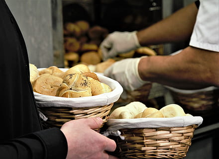 close-up of hands, bakery, baskets, blur, breads, container, delicious, food, indoors, man, market, meal, money making, people, person, product, sale, sales, sell, stock, store, food and drink, occupation, freshness, hand, human hand, basket, holding, real people, business, human body part, retail, market stall, for sale, small business, men, chef, 4K, CC0, public domain, royalty free