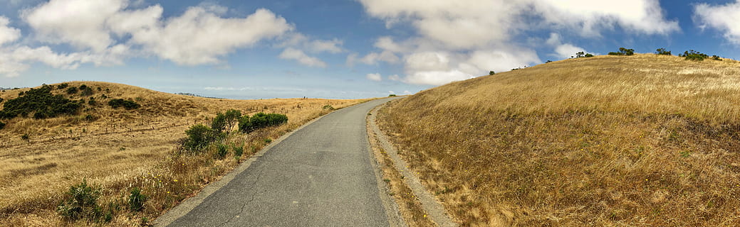 parque, hierba, cielo, nubes, azul, horizonte, camino, la carretera, amarillo, oro, seco, California, nube - cielo, paisaje, ambiente, transporte, dirección, paisajes - naturaleza, naturaleza, tierra, el camino a seguir, nadie, panorámico, día, colina, escena no urbana, tranquilidad, escena tranquila, planta, al aire libre, Semi árido, 8K, CC0, dominio público, libre de derechos