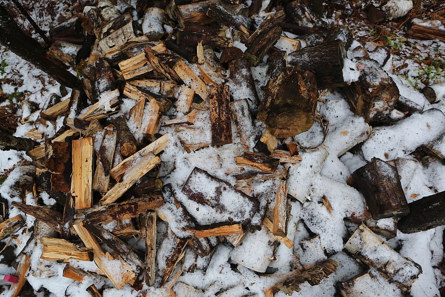 sne, logfiler, pinde, blokke, træ, Skov, vinter, fuld ramme, ingen mennesker, baggrunde, natur, Mark, stor gruppe af objekter, blad, plante del, overflod, jord, tør, tæt på, kold temperatur, dag, direkte over, høj vinkel visning, blade, udendørs, 5K