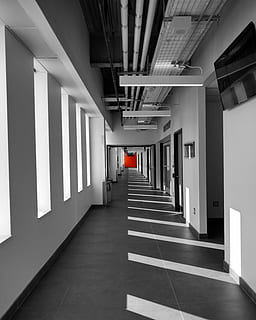 architettura, architetto, Linee, modello, costruzione, luce, ombra, luce del sole, sole, design, bianca, nero, arancia, Sheridan, cemento, muri, parete, soffitto, tubi, struttura costruita, portico, la strada davanti, corridoio, direzione, in casa, colonna architettonica, pavimentazione, giorno, nessuno, vuoto, di fila, illuminato, prospettiva decrescente, Colore bianco, colonnato, 4K, CC0, dominio pubblico, privo di copyright