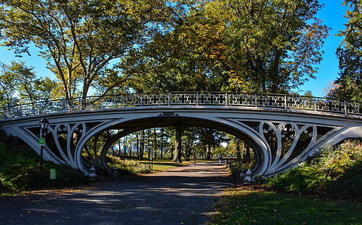 pont, chemin, des arbres, scénique, parc, piétons, promenade, parc central, New York, Etats-Unis, États Unis, arbre, plante, pont - structure artificielle, structure construite, architecture, lien, la nature, transport, personne, lumière du soleil, journée, direction, parc - espace créé par l'homme, la voie à suivre, ciel, cambre, croissance, en plein air, pont en arc, 5K, CC0, domaine public, libre de droits