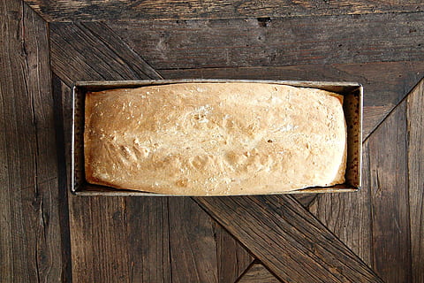 bread baked, food and Drink, baking, bread, breads, wood - material, food, studio shot, rustic, freshness, directly above, no people, healthy eating, homemade, indoors, old, brown, high angle view, table, single object, wellbeing, close-up, copy space, wood grain, tray, vegetarian food, 4K, CC0, public domain, royalty free