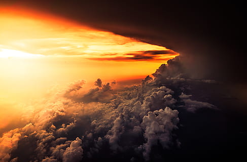 Sky, cloudscape, mørk, daggry, dramatisk, skumring, aften, himmel, lys, udendørs, storm, sol, solnedgang, vejr, sky - himmel, skønhed i naturen, orange farve, scenics - natur, dramatisk himmel, miljø, natur, idyllisk, ro, ingen mennesker, rolig scene, majestætisk, atmosfærisk humør, ærefrygt, atmosfære, magt i naturen, meteorologi, 2K, CC0, offentligt domæne, royaltyfrie