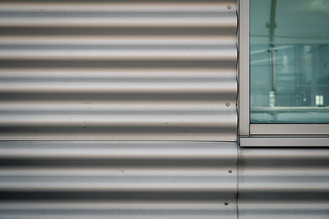 background texture, building, made, metal, no people, pattern, corrugated iron, iron, full frame, window, backgrounds, architecture, built structure, closed, day, shutter, silver colored, close-up, safety, security, building exterior, protection, outdoors, corrugated, iron - metal, steel, chrome, alloy, 5K, CC0, public domain, royalty free