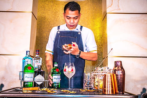 Barmann, Gin, Cocktail, Darsteller, Mixologie, Bar, Restaurant, Hotel, Beeren, Kochen, Koch, Bartools, Marke, Geschäft, Marketing, Mannschaft, glücklich, Treffen, Trinken, eine Person, halten, Essen und Trinken, Lebensmittel, Männer, drinnen, Container, Vorderansicht, Erwachsene, Stehen, Taille hoch, Besetzung, junger Erwachsener, Kleinunternehmen, Flasche, herunterschauen, Krug, Fertigkeit, 5K, CC0, gemeinfrei, lizenzfrei