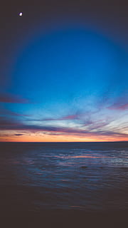 blå himmel, moln, wafe, vatten, måne, solnedgång, himmel, hav, horisont, horisont över vatten, scenics - natur, moln - himmel, skönhet i naturen, lugn, lugn plats, skymning, natur, inget folk, blå, marinmålning, urban skyline, landa, utomhus, 5K, CC0, offentligt domän, royaltyfria